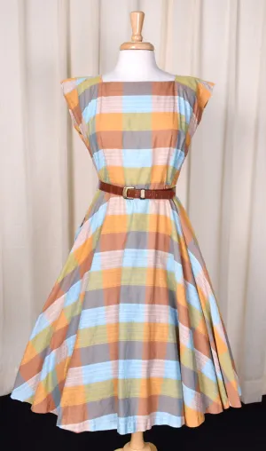 1950s Brown Madras Vintage Swing Dress