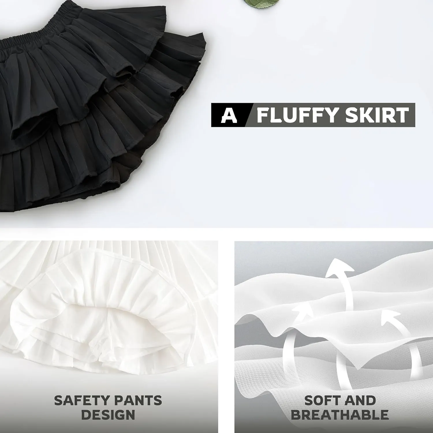 2 Pack Girls Ruffle Skirt Girls' Skirts & Skorts Black Ruffle Skirt Girls Skorts Ruffle Skirt