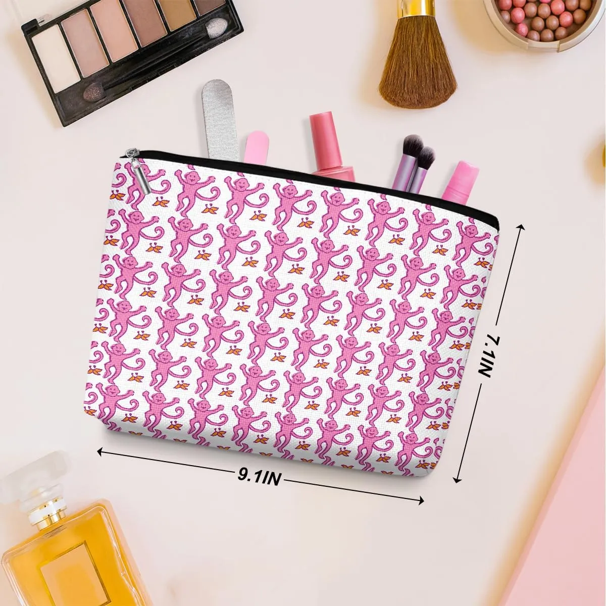 2 Pieces Preppy Stuff Preppy Makeup Bag Preppy Gifts for Women Female Teen Girls Monkey Lover Friend Daughter BFF Sister Niece Birthday Graduation Mothers Day Pink Blue Cosmetic Bag Travel Pouch