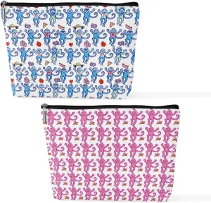 2 Pieces Preppy Stuff Preppy Makeup Bag Preppy Gifts for Women Female Teen Girls Monkey Lover Friend Daughter BFF Sister Niece Birthday Graduation Mothers Day Pink Blue Cosmetic Bag Travel Pouch