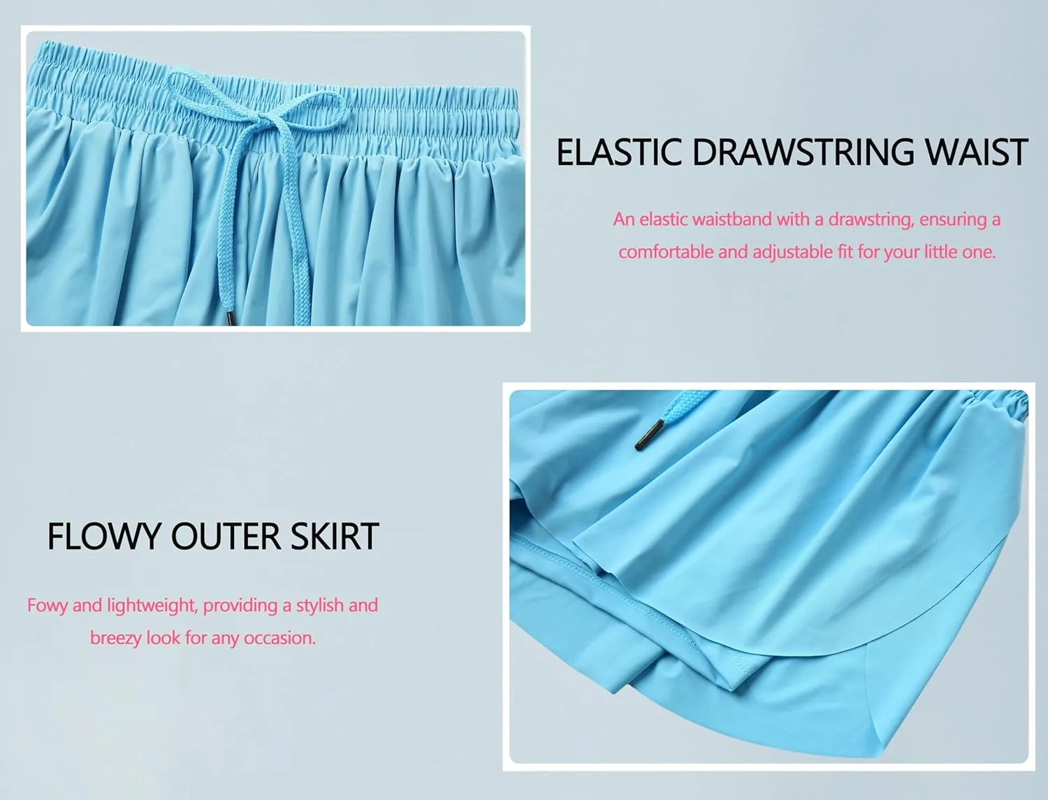 3 Pack Girls Flowy Shorts with Spandex Liner 2 in 1 Youth Junior Butterfly Skirts for Fitness Running Sports