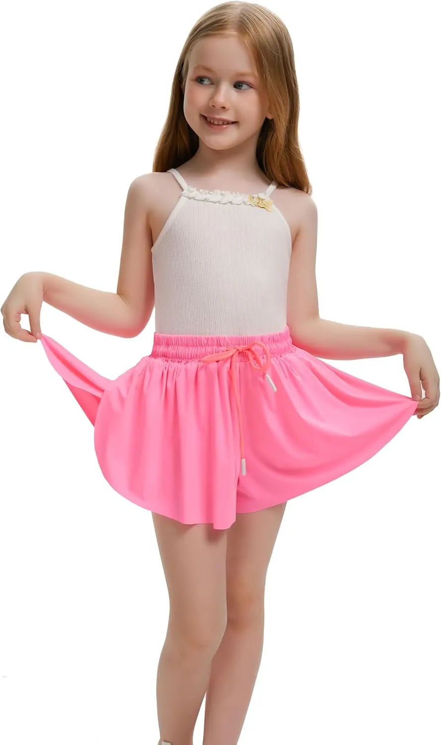 3 Pack Girls Flowy Shorts with Spandex Liner 2 in 1 Youth Junior Butterfly Skirts for Fitness Running Sports
