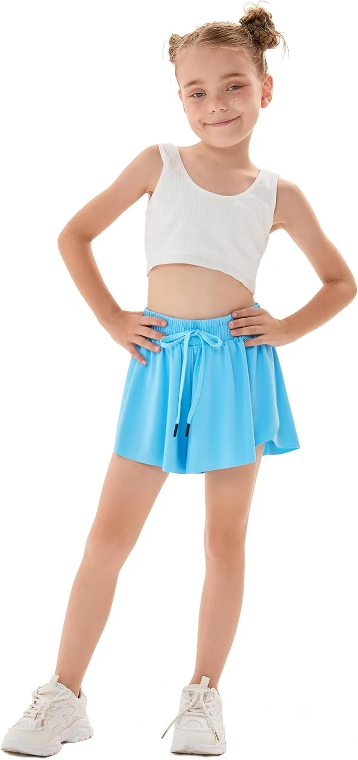 3 Pack Girls Flowy Shorts with Spandex Liner 2 in 1 Youth Junior Butterfly Skirts for Fitness Running Sports