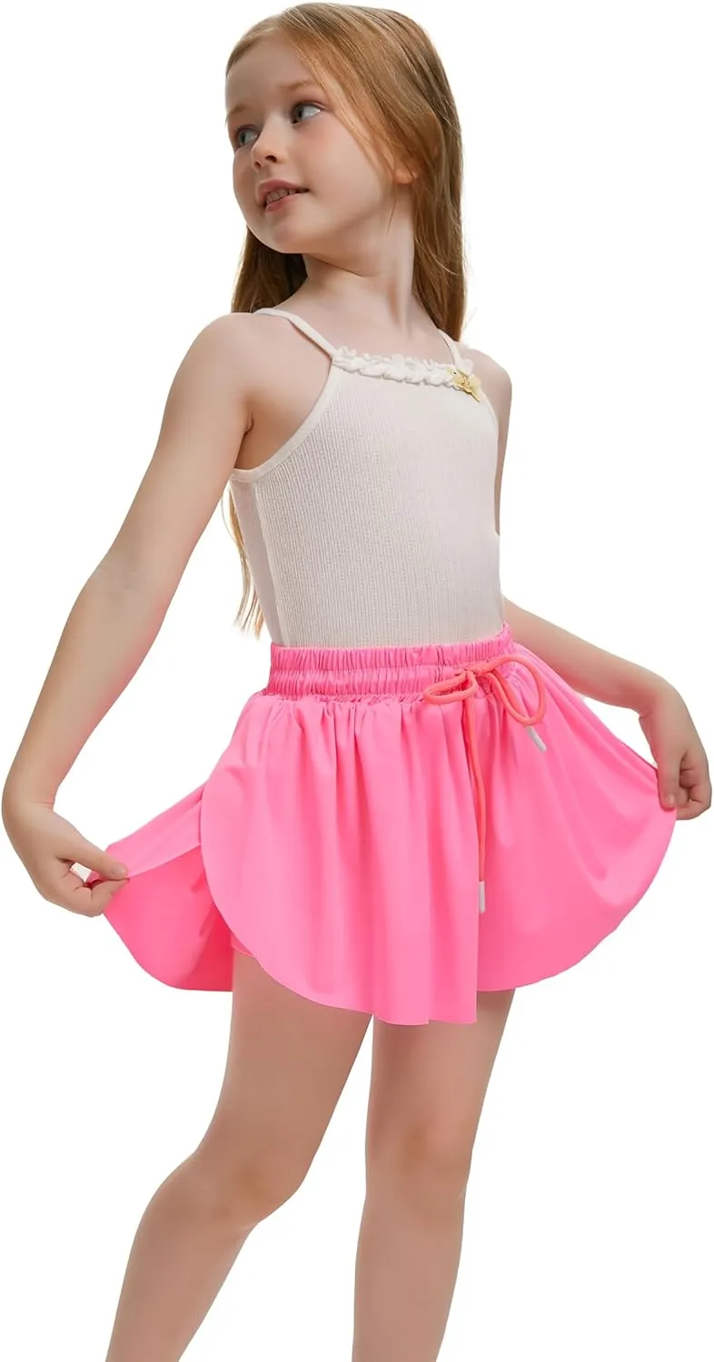 3 Pack Girls Flowy Shorts with Spandex Liner 2 in 1 Youth Junior Butterfly Skirts for Fitness Running Sports