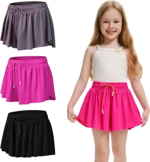 3 Pack Girls Flowy Shorts with Spandex Liner 2 in 1 Youth Junior Butterfly Skirts for Fitness Running Sports