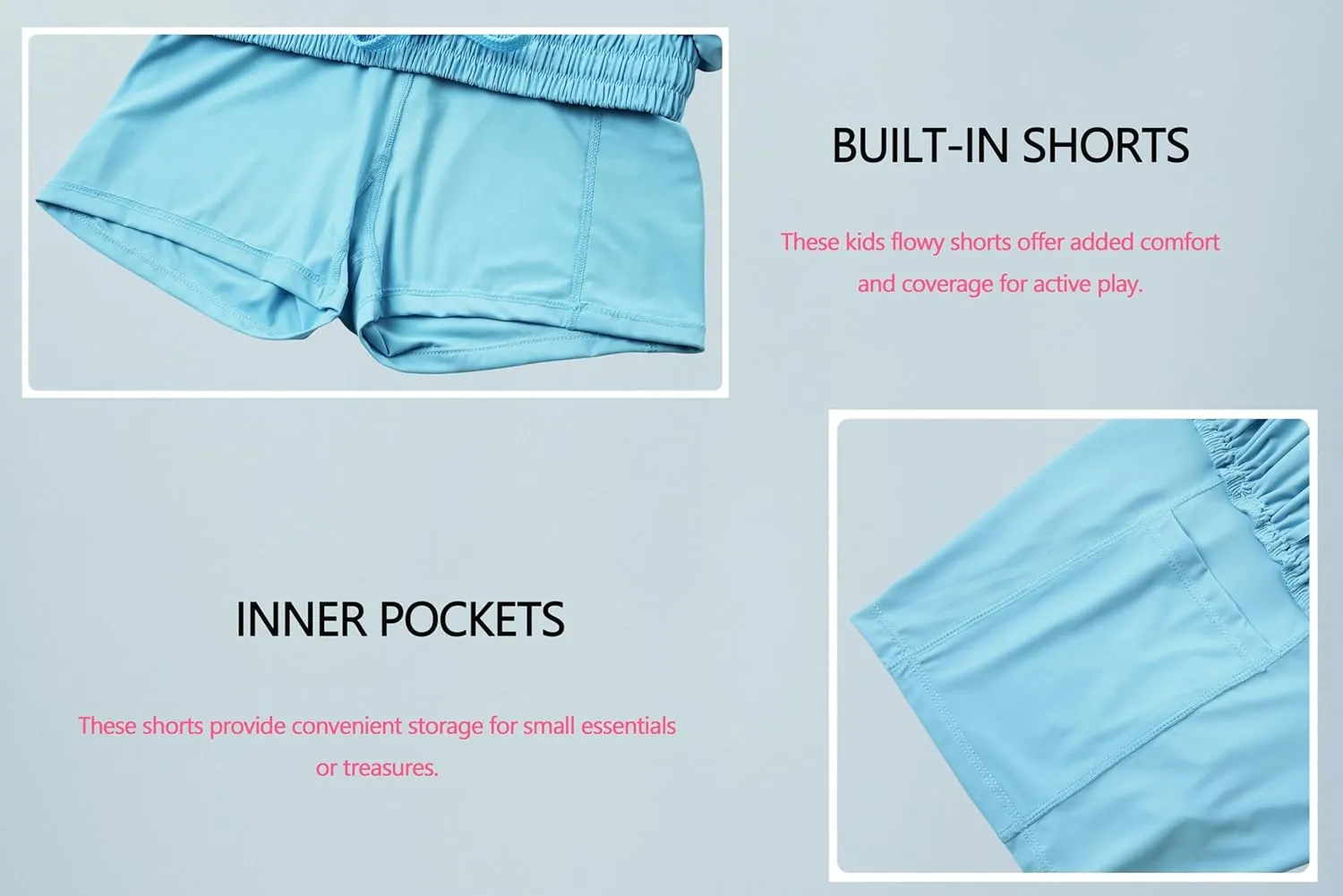 3 Pack Girls Flowy Shorts with Spandex Liner 2 in 1 Youth Junior Butterfly Skirts for Fitness Running Sports
