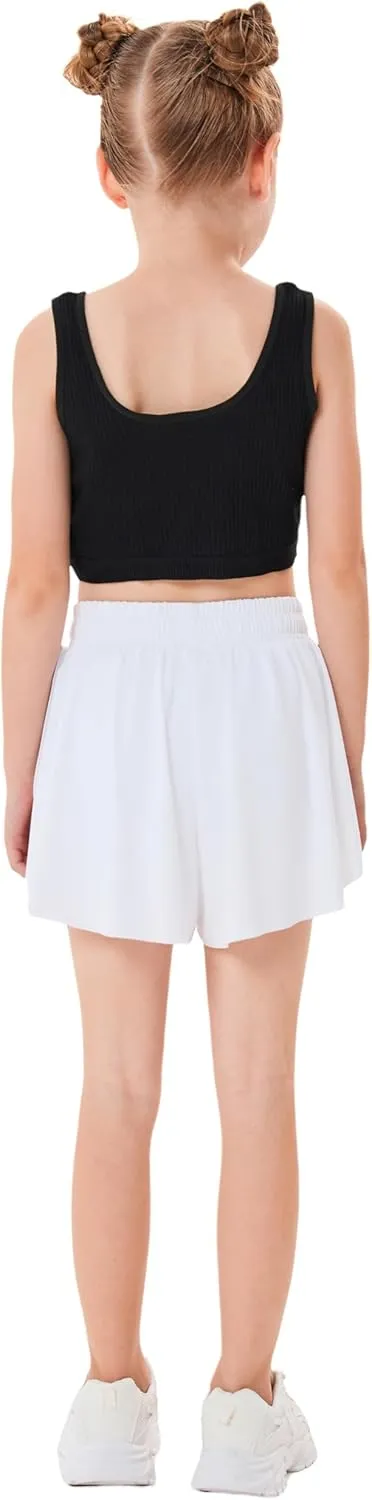 3 Pack Girls Flowy Shorts with Spandex Liner 2 in 1 Youth Junior Butterfly Skirts for Fitness Running Sports