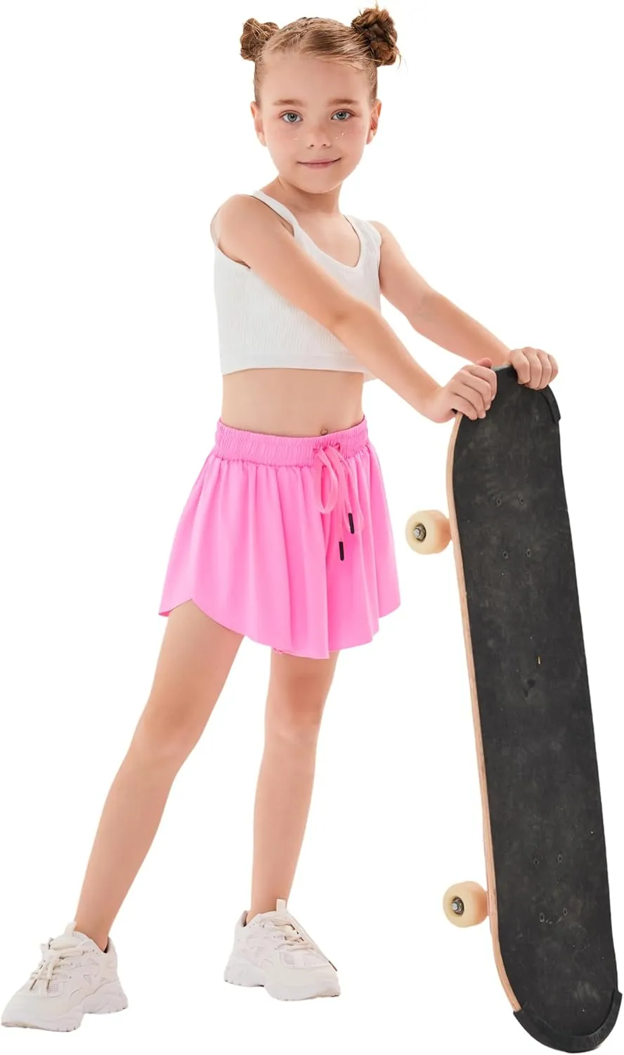 3 Pack Girls Flowy Shorts with Spandex Liner 2 in 1 Youth Junior Butterfly Skirts for Fitness Running Sports