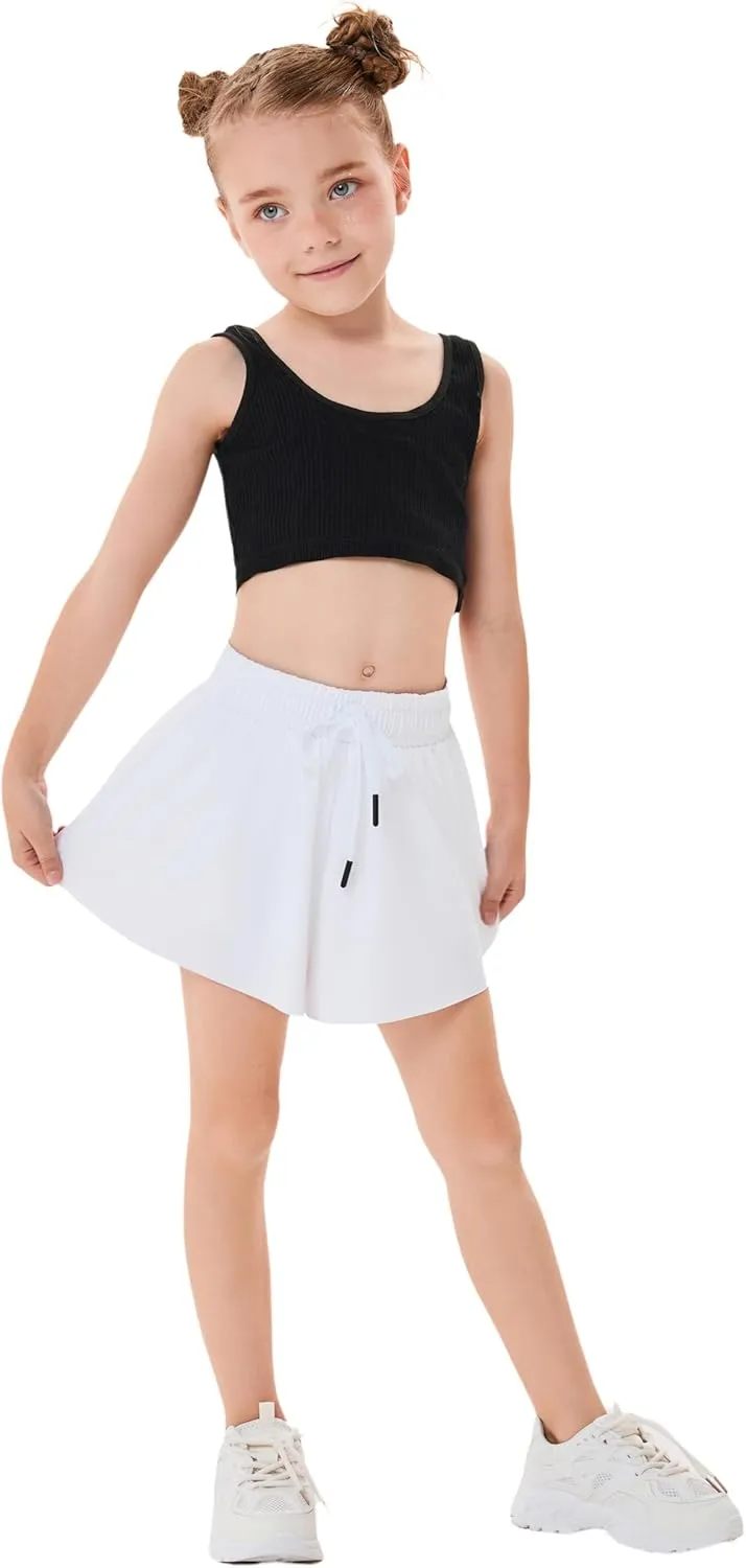 3 Pack Girls Flowy Shorts with Spandex Liner 2 in 1 Youth Junior Butterfly Skirts for Fitness Running Sports