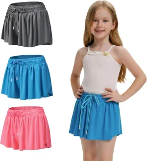 3 Pack Girls Flowy Shorts with Spandex Liner 2 in 1 Youth Junior Butterfly Skirts for Fitness Running Sports