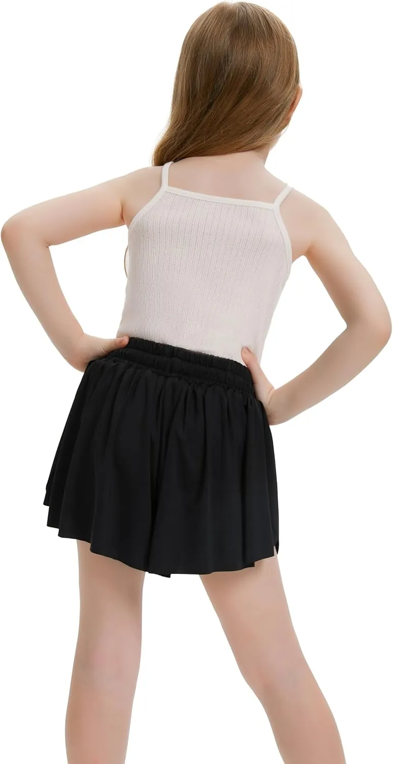 3 Pack Girls Flowy Shorts with Spandex Liner 2 in 1 Youth Junior Butterfly Skirts for Fitness Running Sports