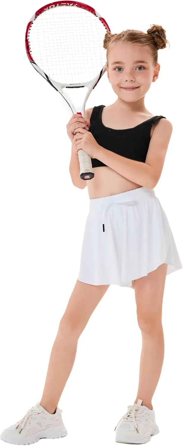 3 Pack Girls Flowy Shorts with Spandex Liner 2 in 1 Youth Junior Butterfly Skirts for Fitness Running Sports