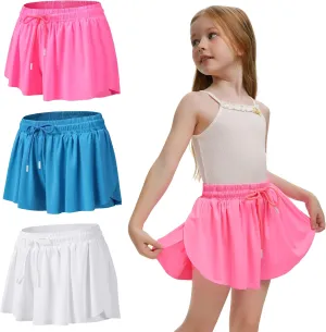 3 Pack Girls Flowy Shorts with Spandex Liner 2 in 1 Youth Junior Butterfly Skirts for Fitness Running Sports