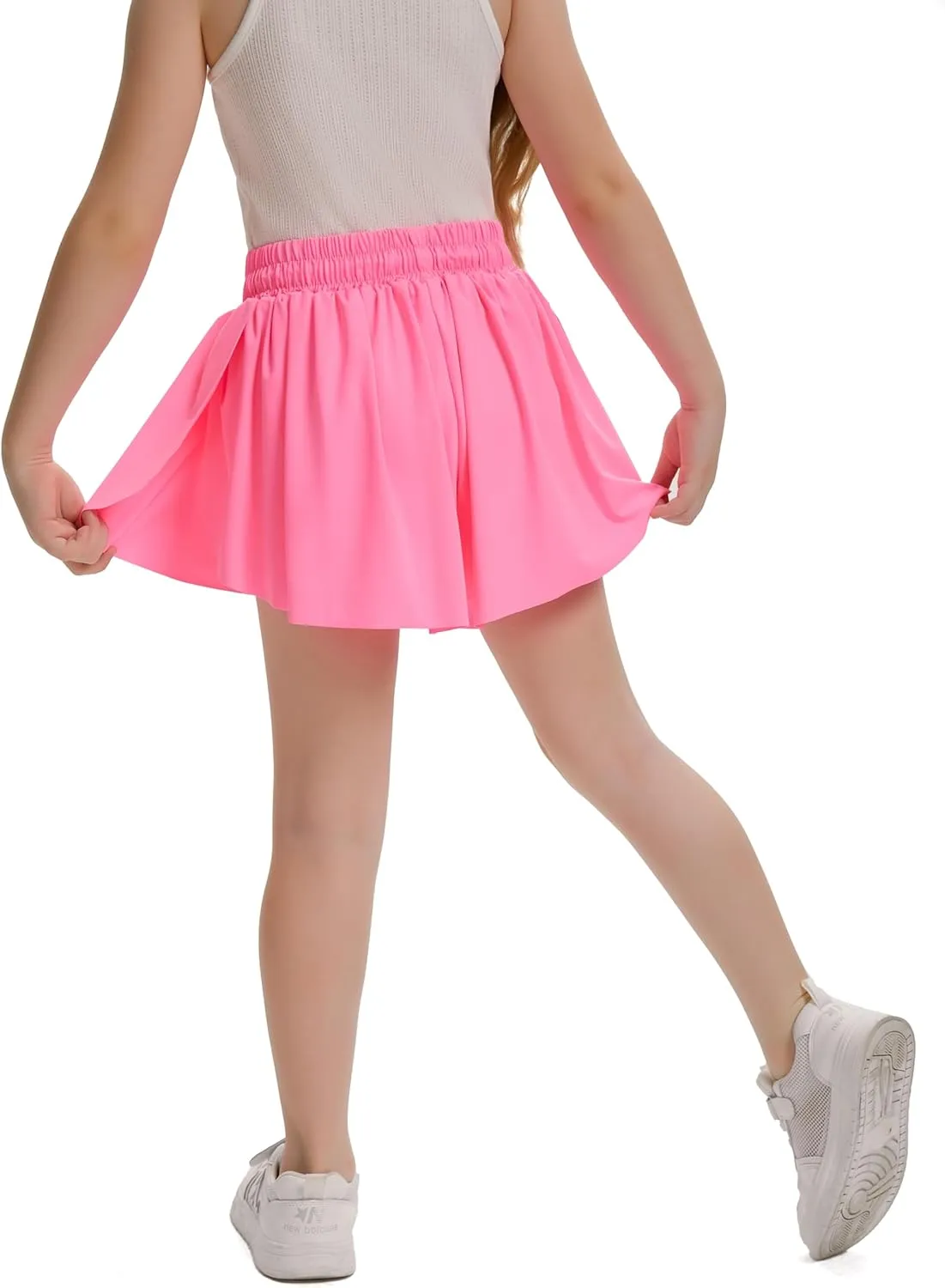 3 Pack Girls Flowy Shorts with Spandex Liner 2 in 1 Youth Junior Butterfly Skirts for Fitness Running Sports