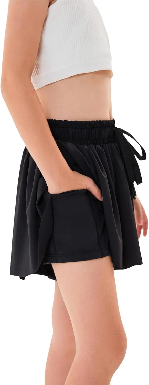3 Pack Girls Flowy Shorts with Spandex Liner 2 in 1 Youth Junior Butterfly Skirts for Fitness Running Sports