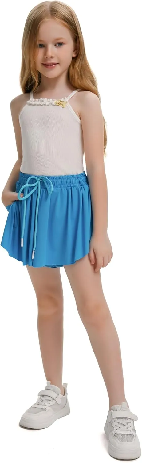3 Pack Girls Flowy Shorts with Spandex Liner 2 in 1 Youth Junior Butterfly Skirts for Fitness Running Sports