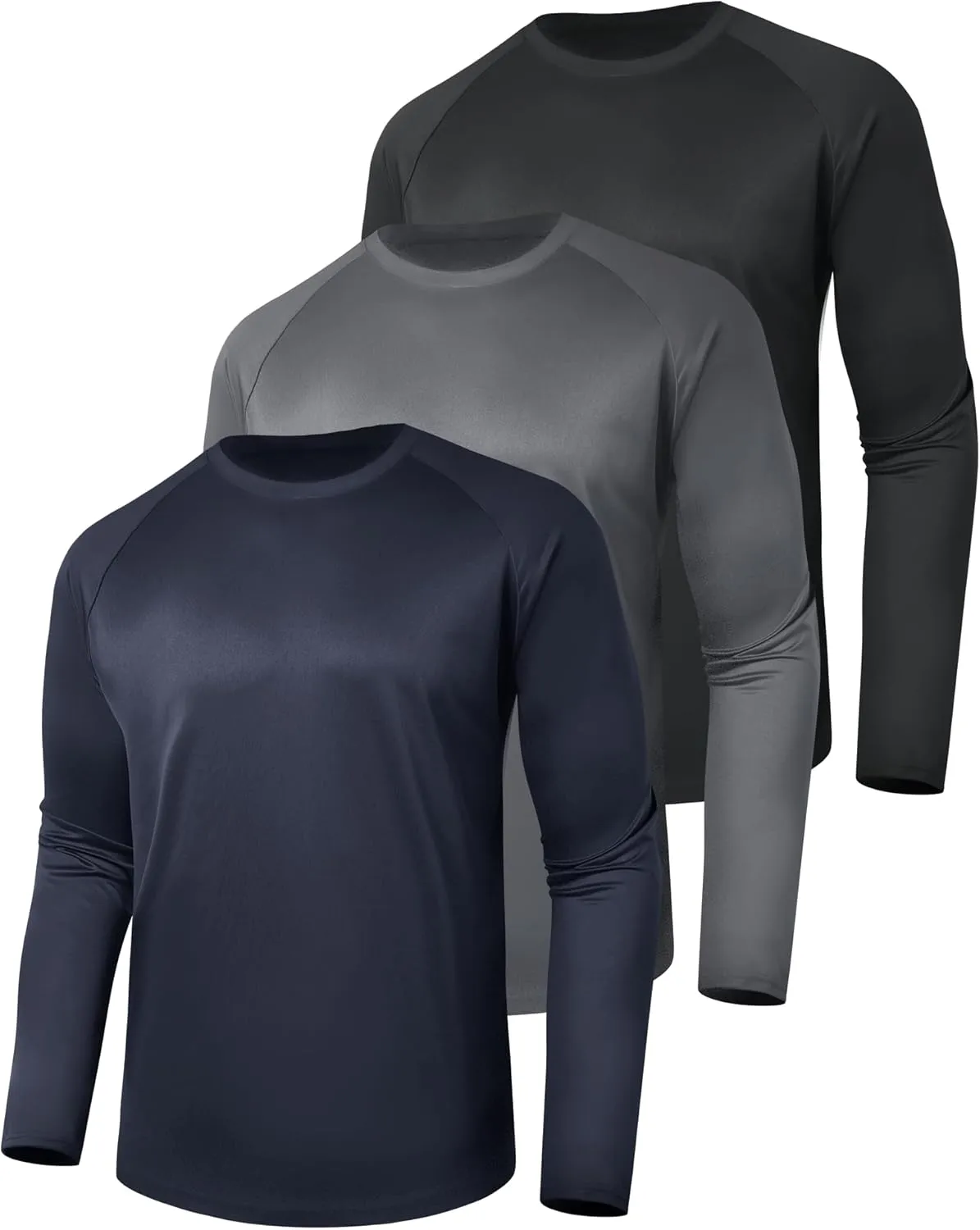 3 Pack Long Sleeve Shirts for Men - Quick Dry Moisture Wicking UV Sun Protection T-Shirts for Fishing Workout Athletic Gym