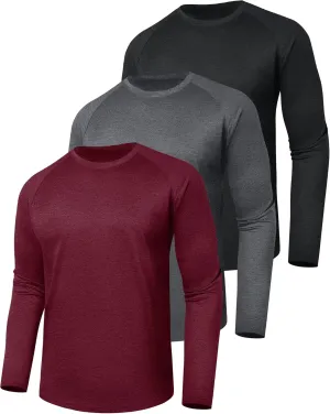 3 Pack Long Sleeve Shirts for Men - Quick Dry Moisture Wicking UV Sun Protection T-Shirts for Fishing Workout Athletic Gym