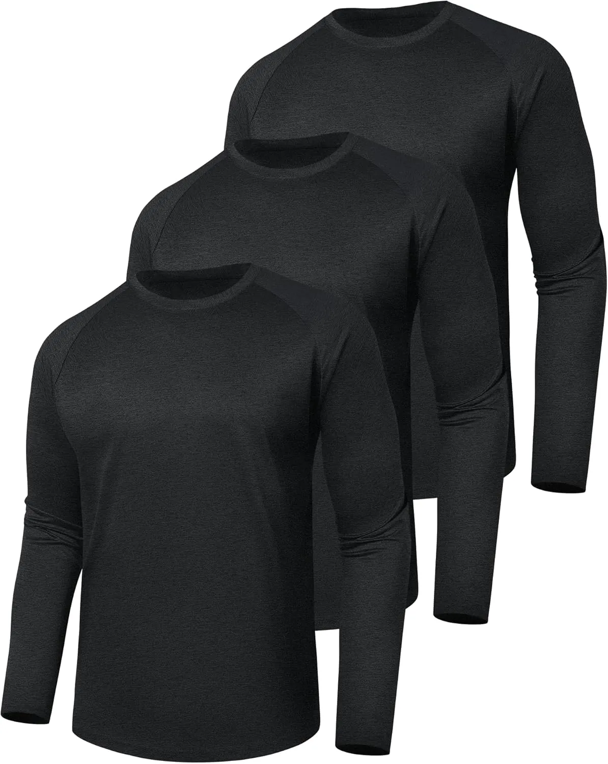 3 Pack Long Sleeve Shirts for Men - Quick Dry Moisture Wicking UV Sun Protection T-Shirts for Fishing Workout Athletic Gym