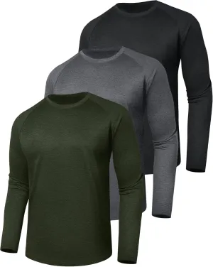 3 Pack Long Sleeve Shirts for Men - Quick Dry Moisture Wicking UV Sun Protection T-Shirts for Fishing Workout Athletic Gym