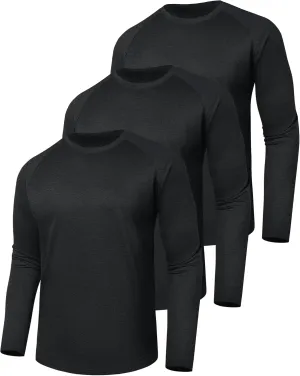 3 Pack Long Sleeve Shirts for Men - Quick Dry Moisture Wicking UV Sun Protection T-Shirts for Fishing Workout Athletic Gym