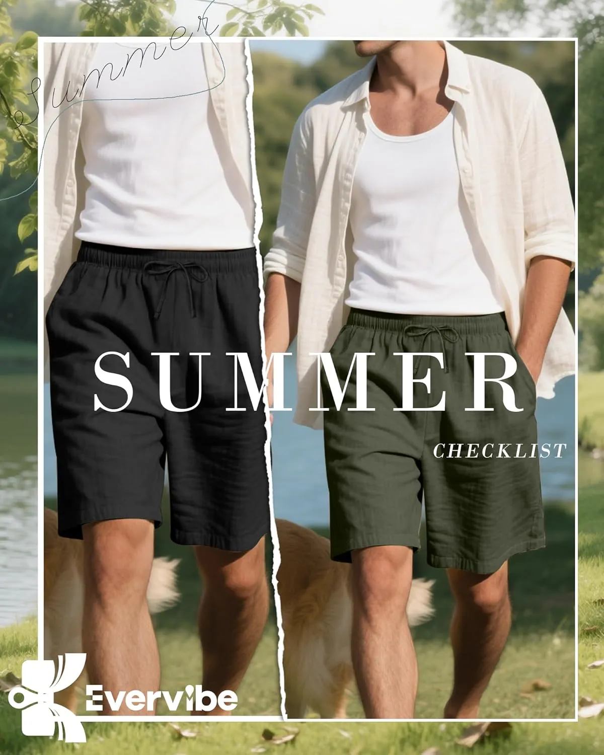 3 Pack Men's Cotton Linen 9" Inseam Shorts Drawstring Elastic Waist Beach Casual Summer Bermuda with Pockets