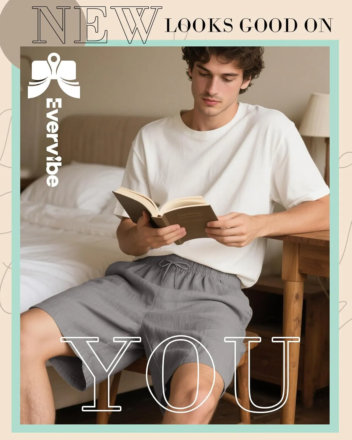 3 Pack Men's Cotton Linen 9" Inseam Shorts Drawstring Elastic Waist Beach Casual Summer Bermuda with Pockets