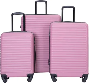 3 Piece Lightweight Luggage Set for Stress-Free Travel, Durable ABS Material with Spinner Wheels, Pink