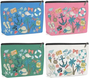 4 Pack Vintage Beach Coastal Seashells Makeup Bag, Travel Essentials Cosmetic Bags for Women, Bachelorette Party Travel Toiletry Bag Farewell Birthday Graduation Christmas Summer Vacation Girls Trip