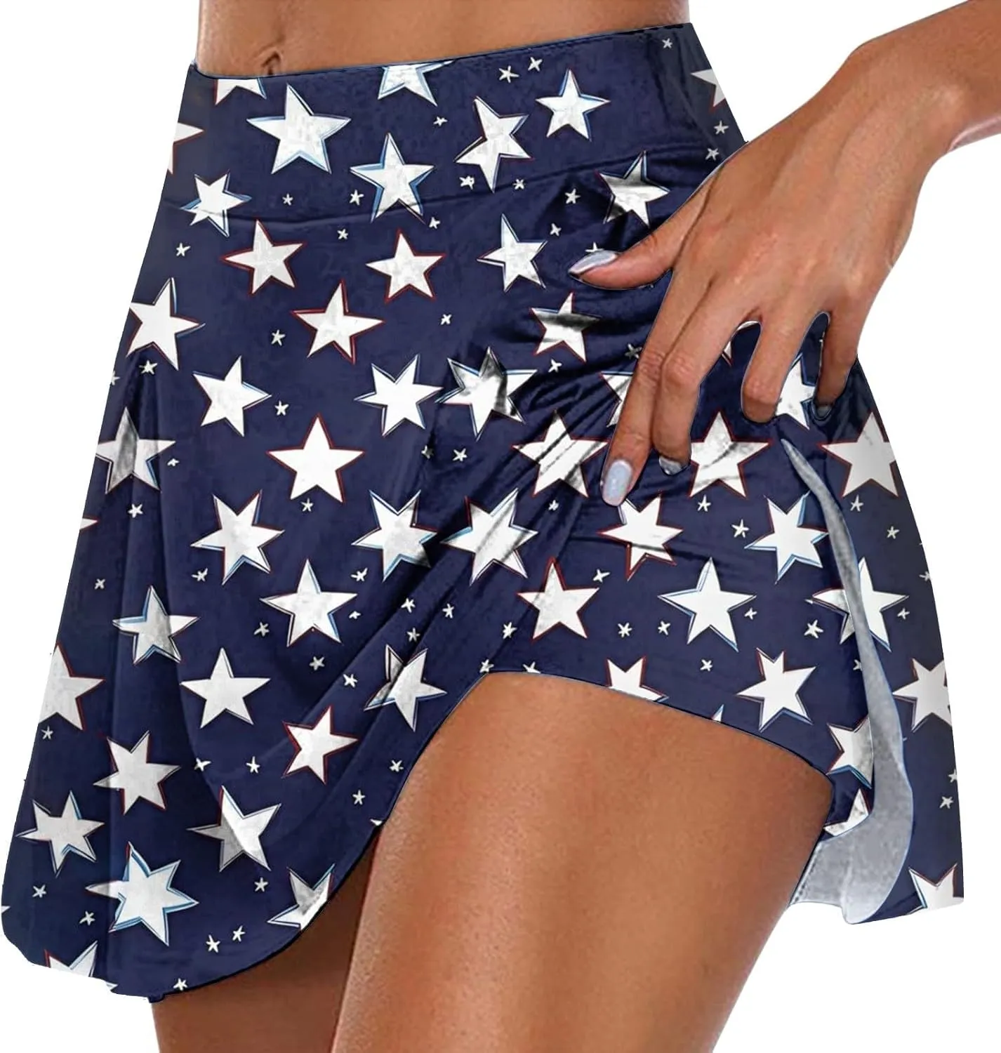 4th of July Skort Patriotic Skirts for Women merican Flag Tennis Skorts with High Waisted Flowy Summer Sport Skorts