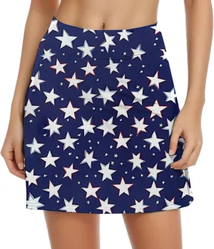 4th of July Skort Patriotic Skirts for Women merican Flag Tennis Skorts with High Waisted Flowy Summer Sport Skorts