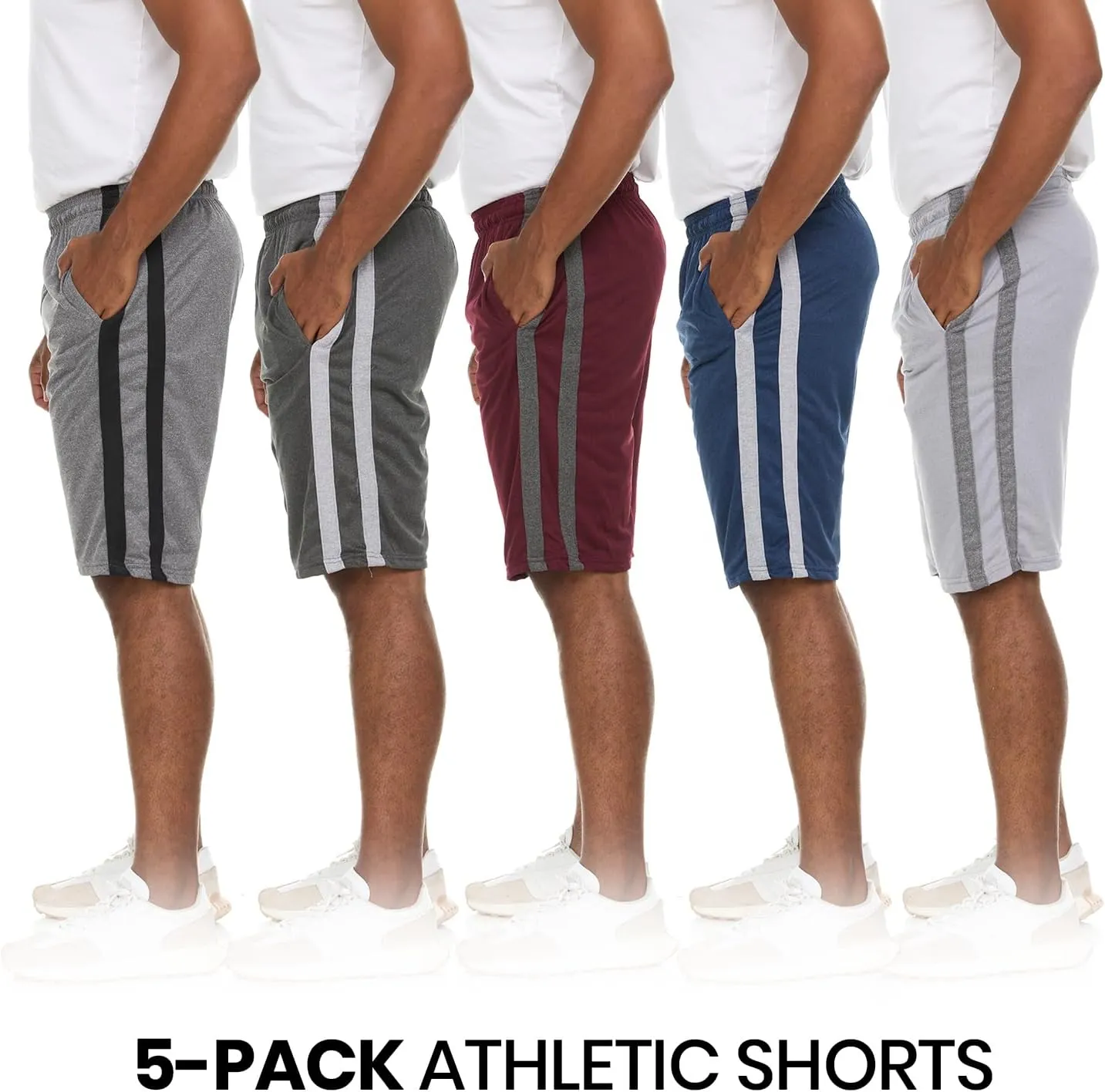 5 Pack: Men's Dry-Fit Sweat Resistant Active Athletic Performance Shorts