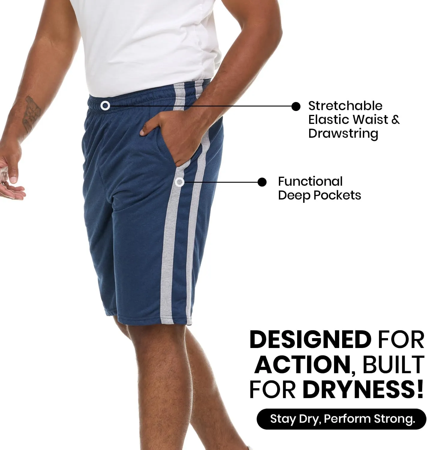 5 Pack: Men's Dry-Fit Sweat Resistant Active Athletic Performance Shorts