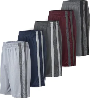 5 Pack: Men's Dry-Fit Sweat Resistant Active Athletic Performance Shorts