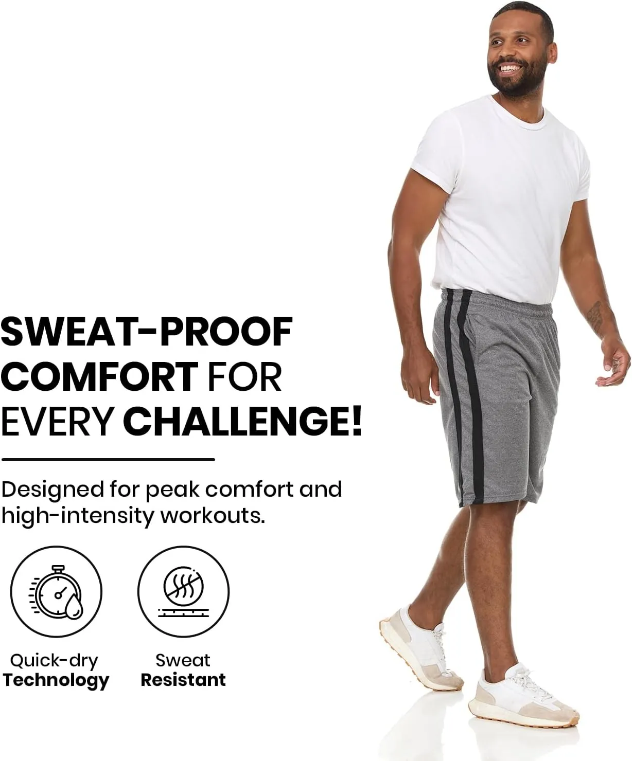 5 Pack: Men's Dry-Fit Sweat Resistant Active Athletic Performance Shorts