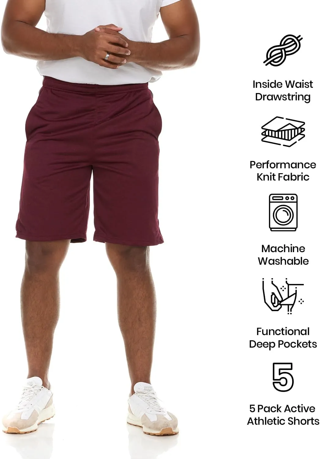 5 Pack: Men's Dry-Fit Sweat Resistant Active Athletic Performance Shorts