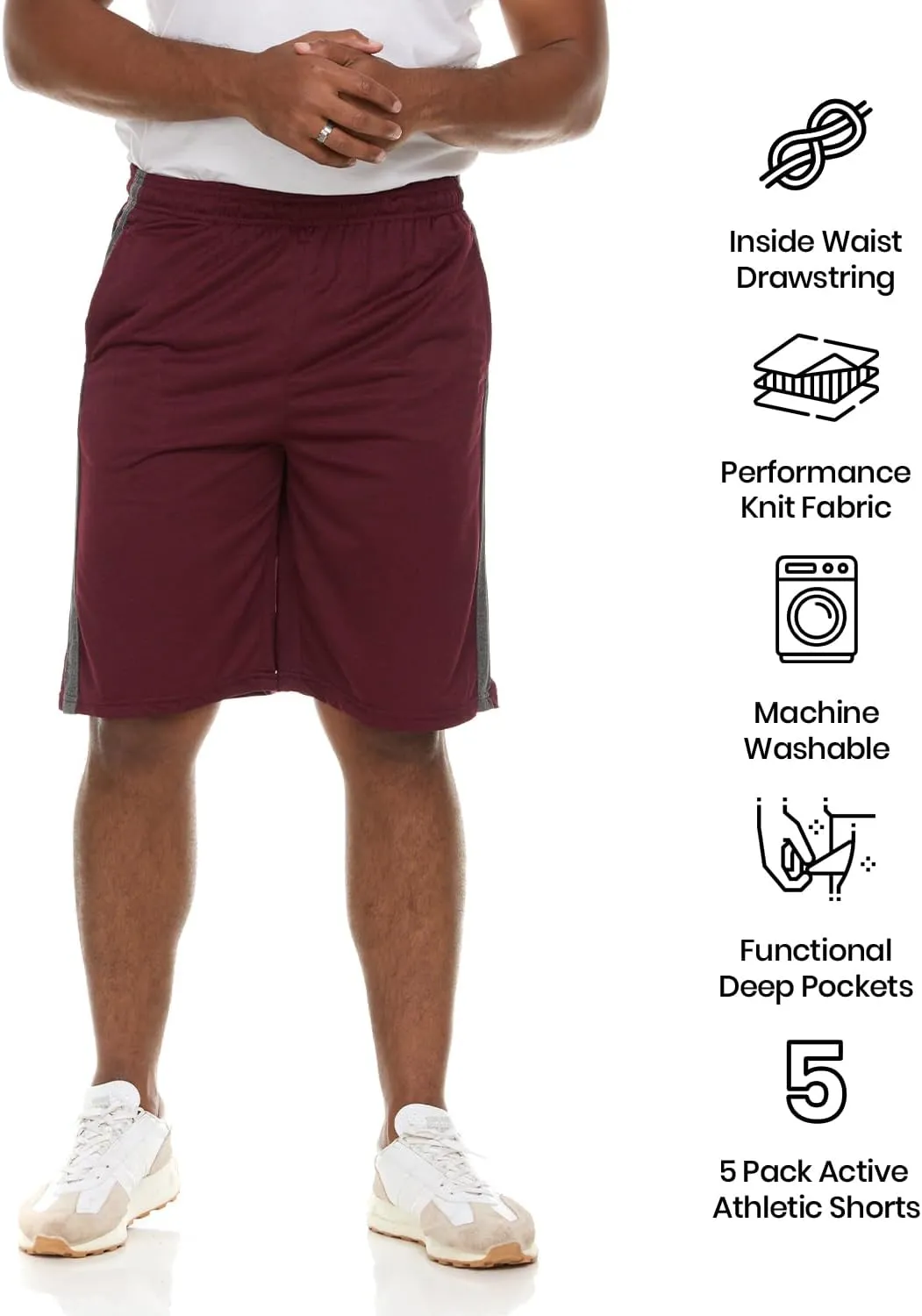 5 Pack: Men's Dry-Fit Sweat Resistant Active Athletic Performance Shorts