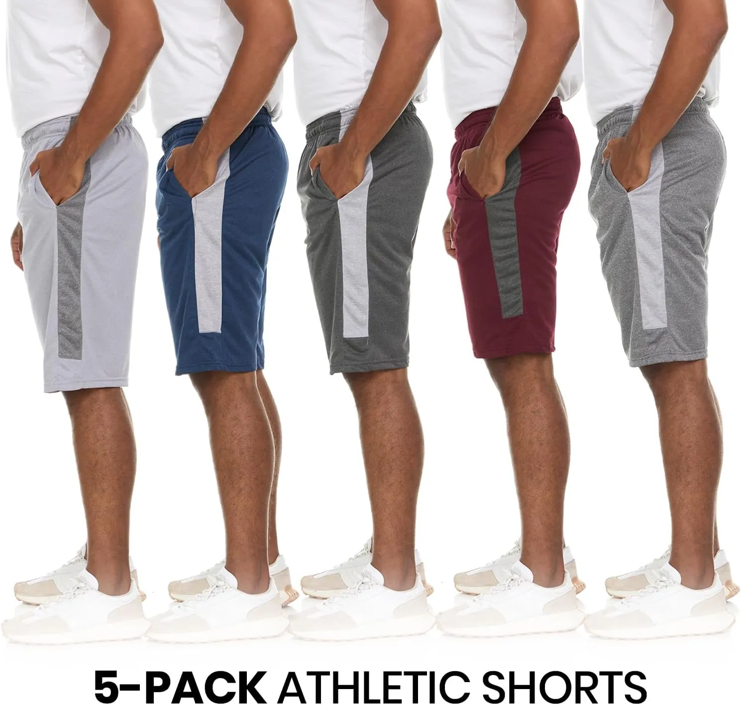 5 Pack: Men's Dry-Fit Sweat Resistant Active Athletic Performance Shorts