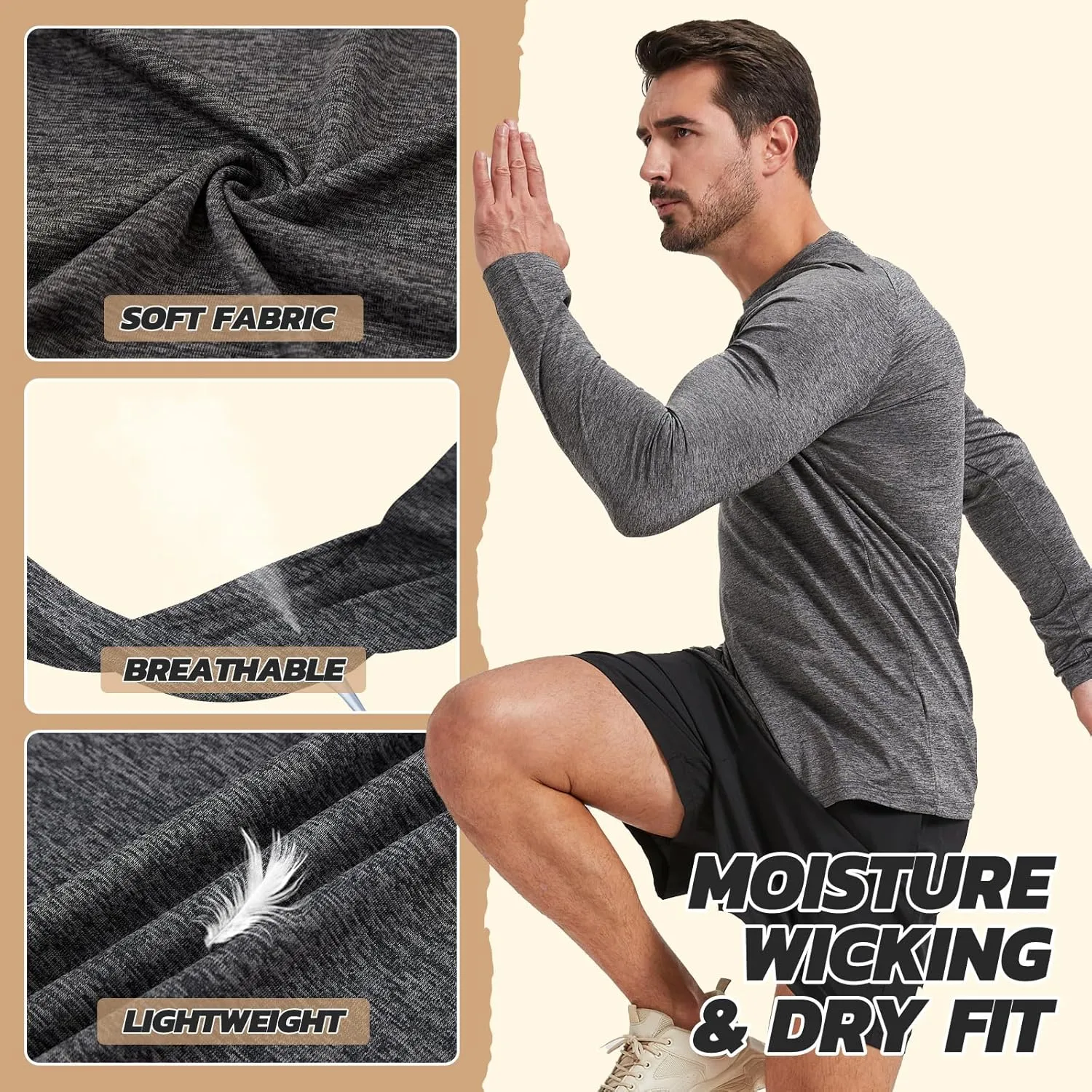 7 Pack Long Sleeve Shirts for Men - Quick Dry Moisture Wicking Sun Protection UV UPF T-Shirts for Fishing Workout Gym