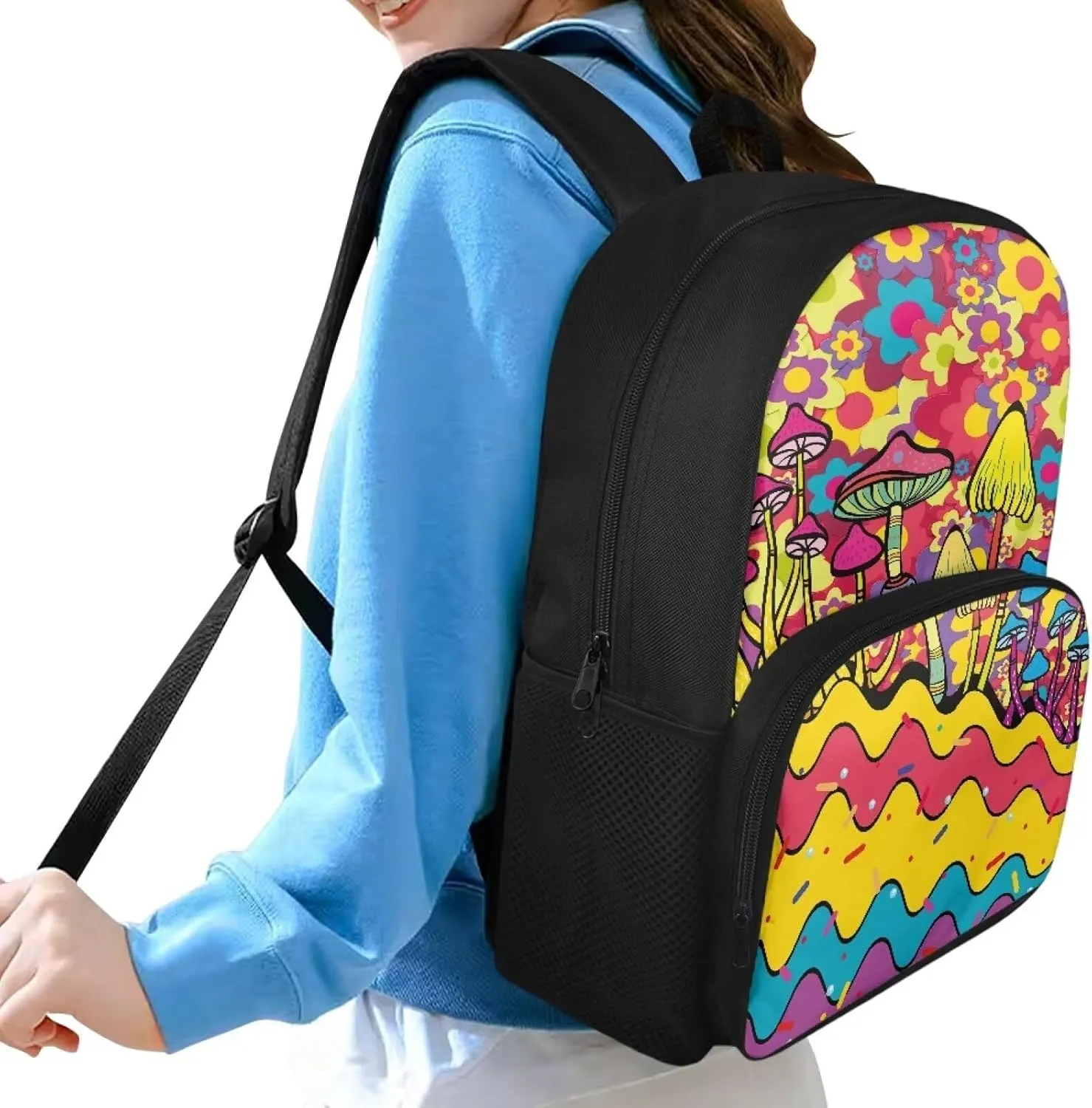 Abstract Mushroom Backpack for Teen Girls Bookbags for Age 8-10 Kids School Backpack Elementary Middle High Schoolbags School Supplies Satchel Big Capacity Backpack with Zipper