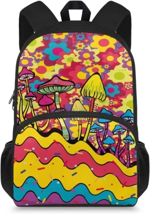 Abstract Mushroom Backpack for Teen Girls Bookbags for Age 8-10 Kids School Backpack Elementary Middle High Schoolbags School Supplies Satchel Big Capacity Backpack with Zipper