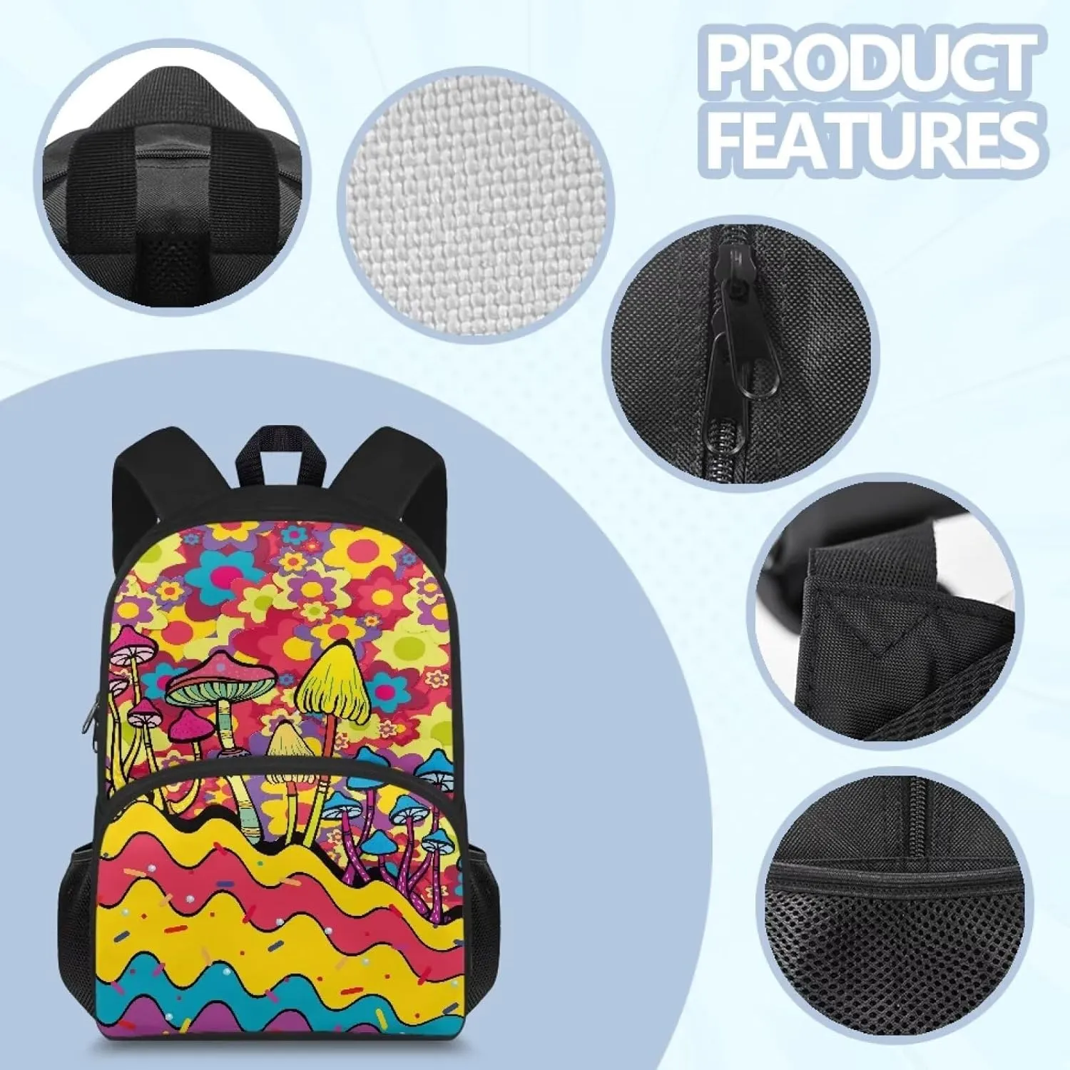 Abstract Mushroom Backpack for Teen Girls Bookbags for Age 8-10 Kids School Backpack Elementary Middle High Schoolbags School Supplies Satchel Big Capacity Backpack with Zipper