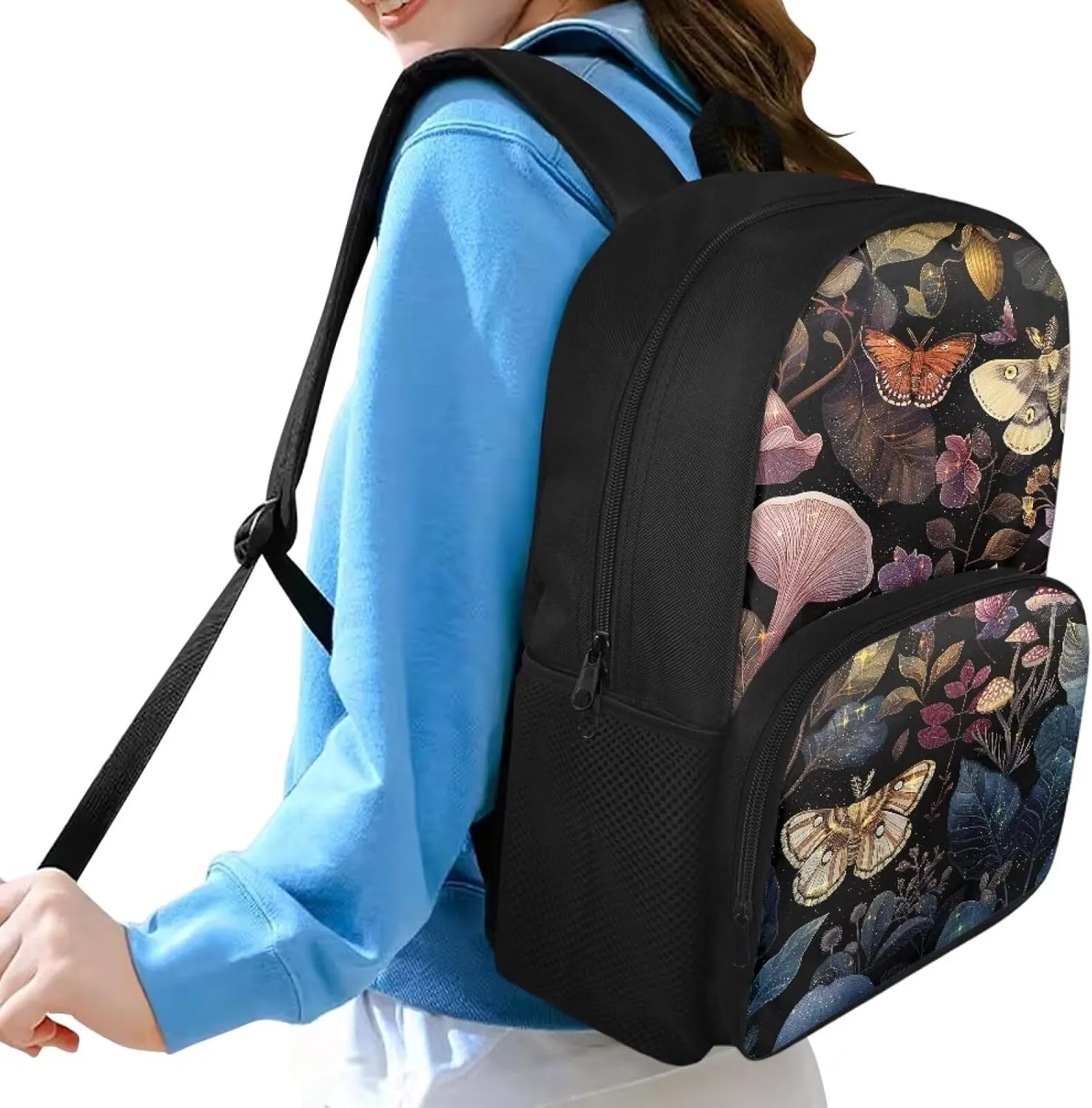 Abstract Mushroom School Bags for Kids Teen Moth Casual Daypack Organizer Shoulder Bags Large Capacity Daypack Satchel with Mesh Side Pockets Kid Daypack Knapsack with Adjustable Strap