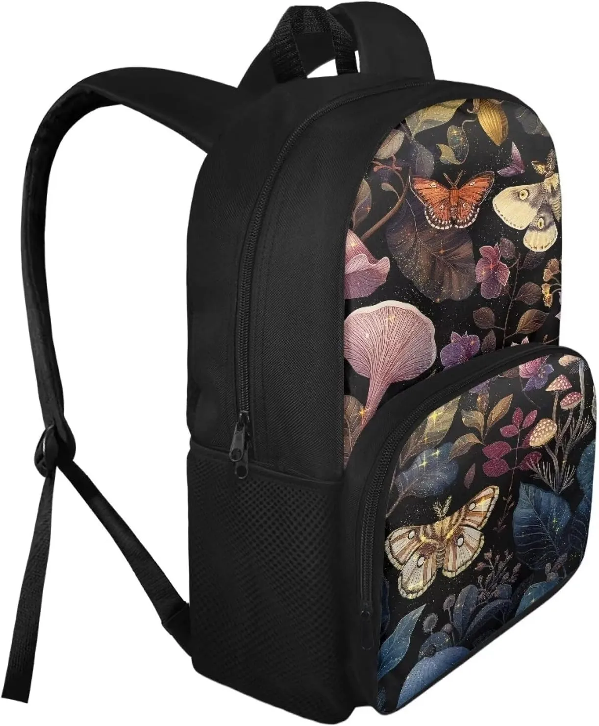 Abstract Mushroom School Bags for Kids Teen Moth Casual Daypack Organizer Shoulder Bags Large Capacity Daypack Satchel with Mesh Side Pockets Kid Daypack Knapsack with Adjustable Strap