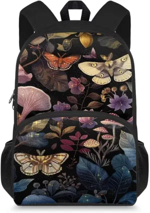 Abstract Mushroom School Bags for Kids Teen Moth Casual Daypack Organizer Shoulder Bags Large Capacity Daypack Satchel with Mesh Side Pockets Kid Daypack Knapsack with Adjustable Strap