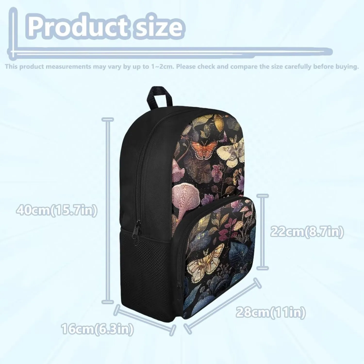 Abstract Mushroom School Bags for Kids Teen Moth Casual Daypack Organizer Shoulder Bags Large Capacity Daypack Satchel with Mesh Side Pockets Kid Daypack Knapsack with Adjustable Strap