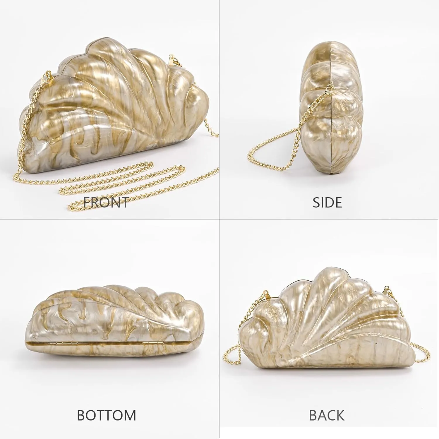 Acrylic Clutch Purse,Pearly White Wedding Guest Purse Pearl Handbag Womens Evening Seashell Mini Bag Novelty Formal