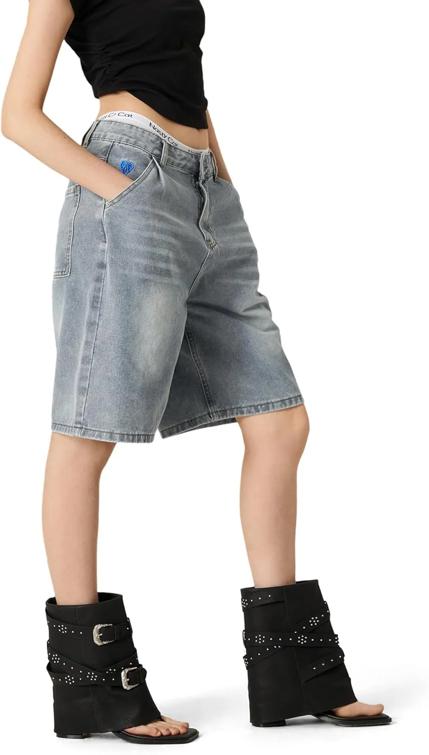 Aelfric Eden Washed Wrinkle Jorts Mens Denim Jean Short Casual Summer Knee Length Shorts Streetwear Trendy Outfits