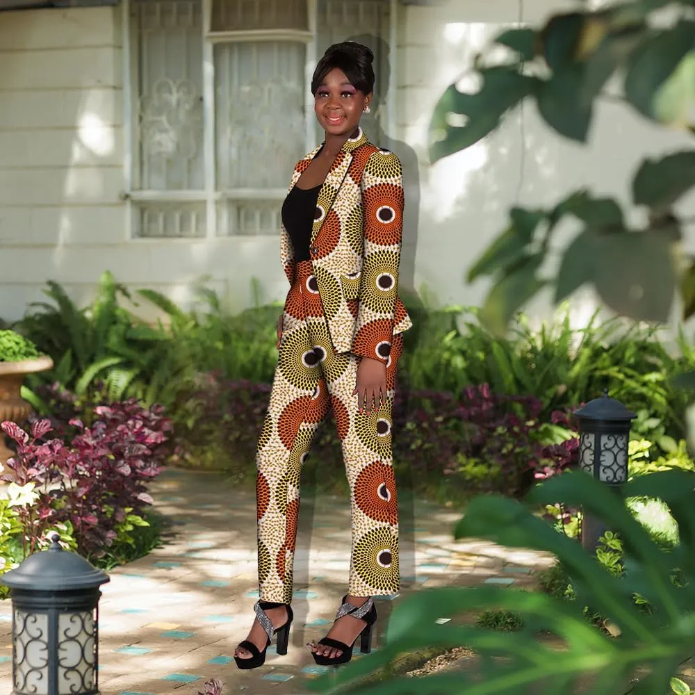 African Attire Outfits for Women African Print Coat Kente Top and Pants Blazer Suit Sets