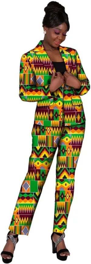 African Attire Outfits for Women African Print Coat Kente Top and Pants Blazer Suit Sets